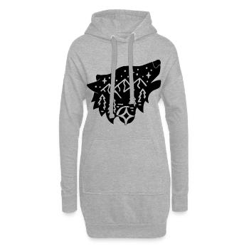 Loup noir totem de la nature - Sweat-shirt à capuche long Femme - gris chiné - Devant
