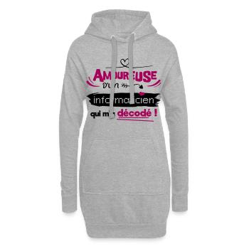 Amoureuse d'un informaticien ! humour geek - Sweat-shirt à capuche long Femme - gris chiné - Devant