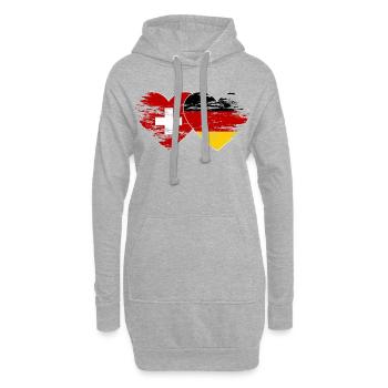 Suisse Allemagne Drapeau utilisé coeur - Sweat-shirt à capuche long Femme - gris chiné - Devant