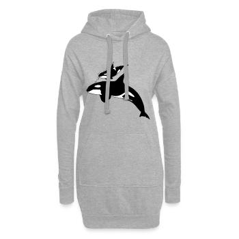 Schwertwal - Mutter mit Baby - Hoodie-Kleid - Grau meliert - Vorne