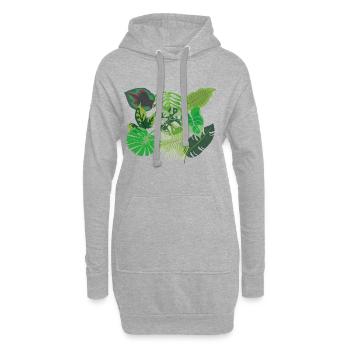 Stylisches Blättermotiv Dschungel - Hoodie-Kleid - Grau meliert - Vorne