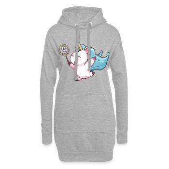 Einhorn spielt Badminton und Tennis - Hoodie-Kleid - Grau meliert - Vorne