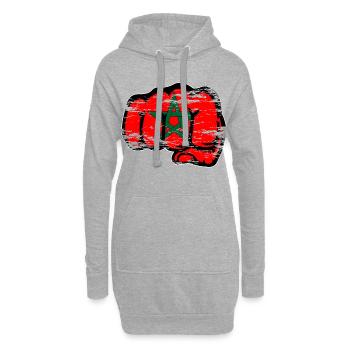 Poing de main du drapeau marocain utilisé - Sweat-shirt à capuche long Femme - gris chiné - Devant