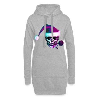 Crâne néon avec chapeau de Noël - Sweat-shirt à capuche long Femme - gris chiné - Devant