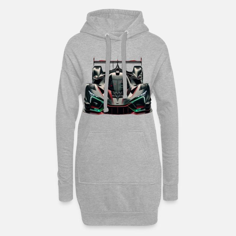 Extrem leistungsstarker, futuristischer, ultramoderner Rennwagen - Hoodie-Kleid - Grau meliert