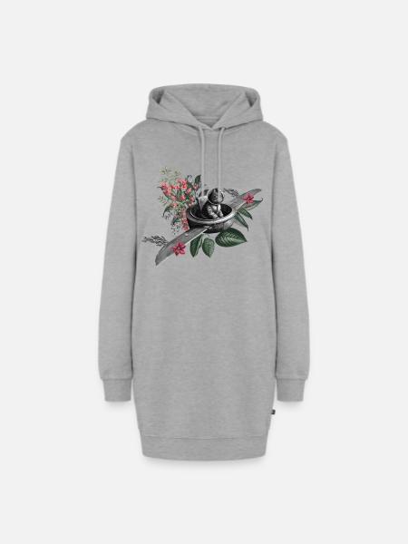 Le chat volant - Sweat-shirt à capuche long Femme - gris chiné