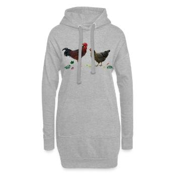 Coq et poulet - Sweat-shirt à capuche long Femme - gris chiné - Devant