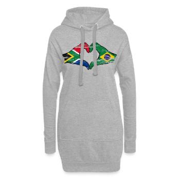 Afrique du Sud Brésil Drapeau Mains Coeur Forme D’occasion - Sweat-shirt à capuche long Femme - gris chiné - Devant