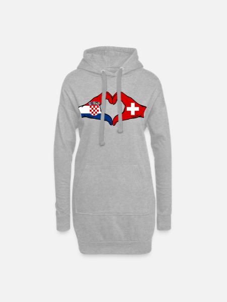Kroatien schweiz Flagge Hände Herzform - Hoodie-Kleid - Grau meliert