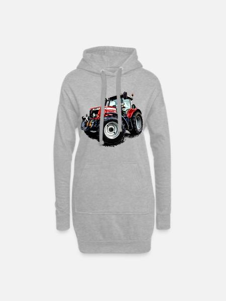 Traktor rot (M F) 6715S - Hoodie-Kleid - Grau meliert