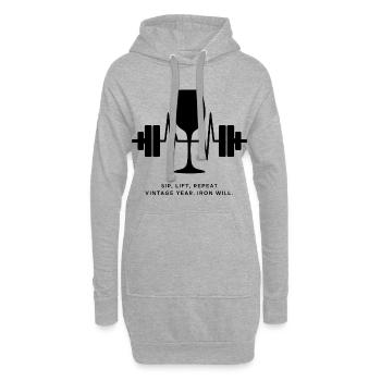 Genuss und Kraft: Wein und Gewichte - Hoodie-Kleid - Grau meliert - Vorne
