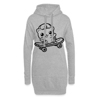Skateboard Katze Cartoon Look - Hoodie-Kleid - Grau meliert - Vorne