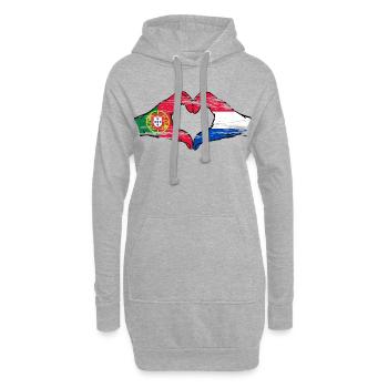 Portugal Hollande Drapeau Mains Coeur Forme Utilisé - Sweat-shirt à capuche long Femme - gris chiné - Devant