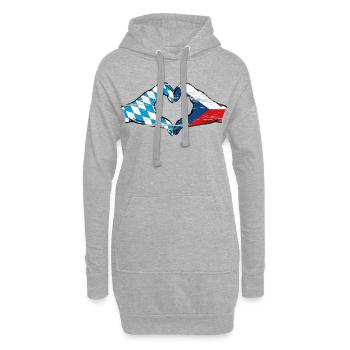 Bavière République Tchèque Drapeau Mains Coeur Utilisé - Sweat-shirt à capuche long Femme - gris chiné - Devant
