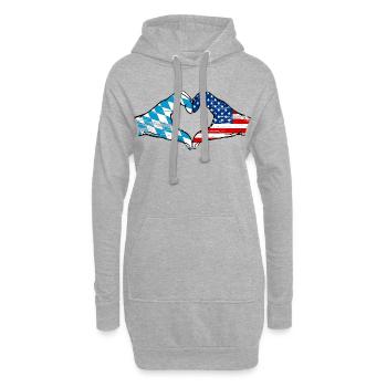 Bavière, USA, Drapeau, Mains, Forme de coeur Utilisé - Sweat-shirt à capuche long Femme - gris chiné - Devant