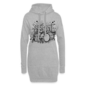 Schlagzeug Skizze - Hoodie-Kleid - Grau meliert - Vorne