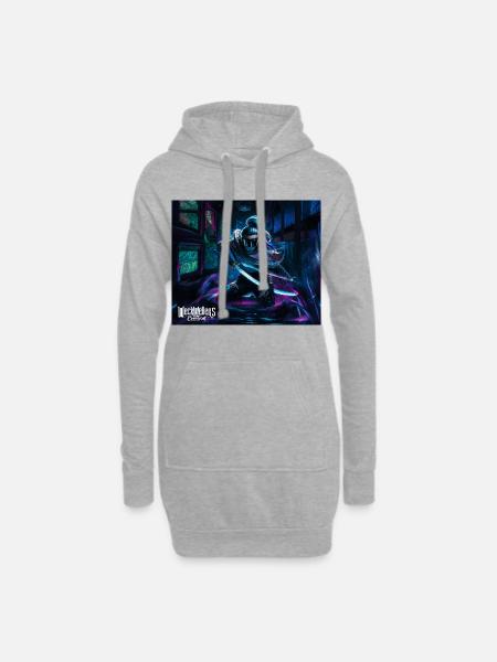 Graffiti Anime Samouraï - Sweat-shirt à capuche long Femme - gris chiné