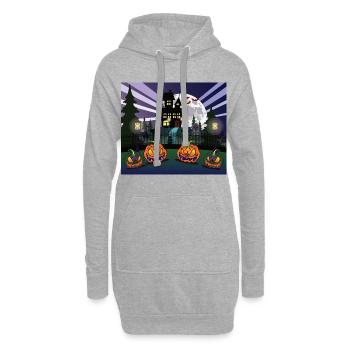 Manoir hanté avec un cimetière la nuit d’Halloween. - Sweat-shirt à capuche long Femme - gris chiné - Devant