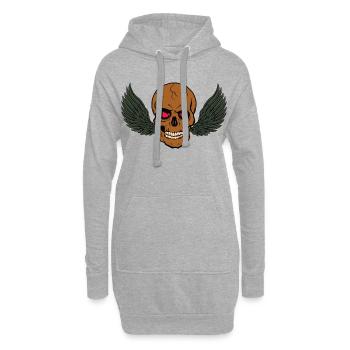 Crâne squelettique avec des ailes. - Sweat-shirt à capuche long Femme - gris chiné - Devant