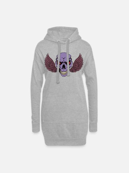 Skeletal Skull with Wings - Hoodie Dress - heather grey