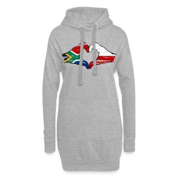 Afrique du Sud Pologne Drapeau Mains Coeur Forme Utilisé - Sweat-shirt à capuche long Femme - gris chiné - Devant