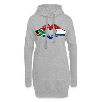 Afrique du Sud Hollande drapeau mains coeur utilisé - Sweat-shirt à capuche long Femme - gris chiné - Devant