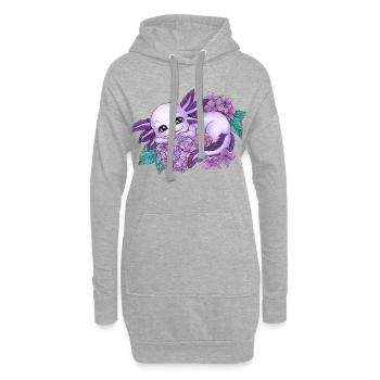 Axolotl in Lila mit Blume Blüte Hortensie - Hoodie-Kleid - Grau meliert - Vorne