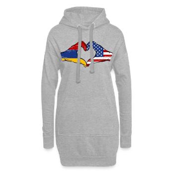 Armenien USA Flagge Hände Herzform used - Hoodie-Kleid - Grau meliert - Vorne