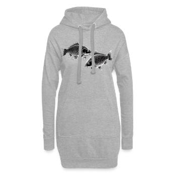 Dessin à la craie de la carpe - Sweat-shirt à capuche long Femme - gris chiné - Devant