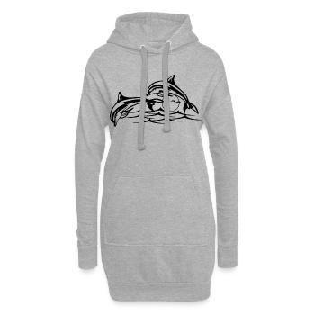 Les dauphins noirs - Sweat-shirt à capuche long Femme - gris chiné - Devant