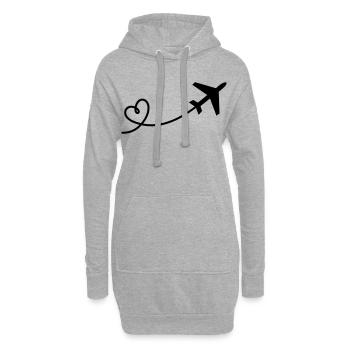 Avion au cœur - Sweat-shirt à capuche long Femme - gris chiné - Devant