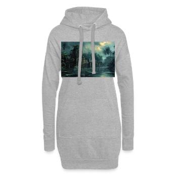 Poster Illustration Paysage jungle en ruine - Sweat-shirt à capuche long Femme - gris chiné - Devant