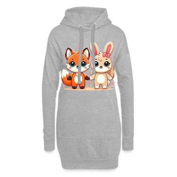 Fox And Rabbit Friends Holding Hands - Hoodie-Kleid - Grau meliert - Vorne