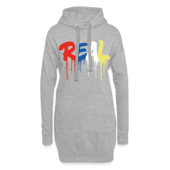 Style graffiti « REAL » - lettre dégoulinante colorée - Sweat-shirt à capuche long Femme - gris chiné - Devant
