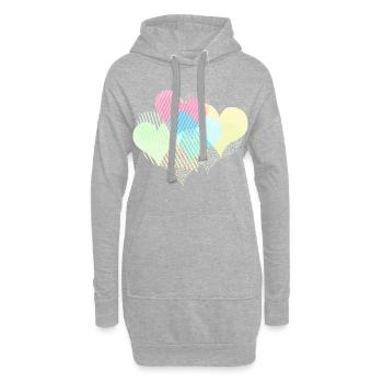 De nombreux cœurs colorés avec des rayures à pois - Sweat-shirt à capuche long Femme - gris chiné - Devant