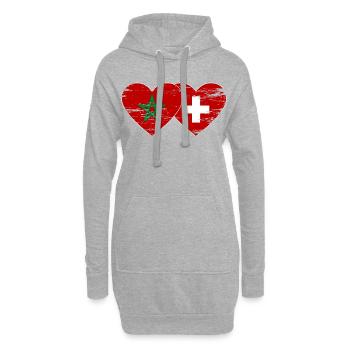 Maroc Suisse Drapeau Coeur utilisé - Sweat-shirt à capuche long Femme - gris chiné - Devant