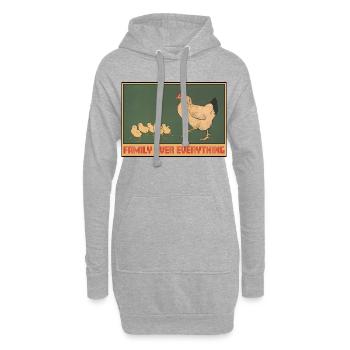 Hühnerfamilie - Family First Design - Hoodie-Kleid - Grau meliert - Vorne