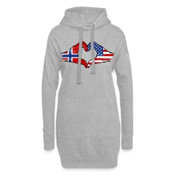 Norvège USA Drapeau main coeur Utilisé - Sweat-shirt à capuche long Femme - gris chiné - Devant