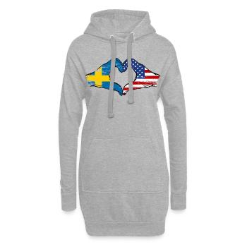 Suède USA Drapeau Mains Coeur Forme Utilisé - Sweat-shirt à capuche long Femme - gris chiné - Devant