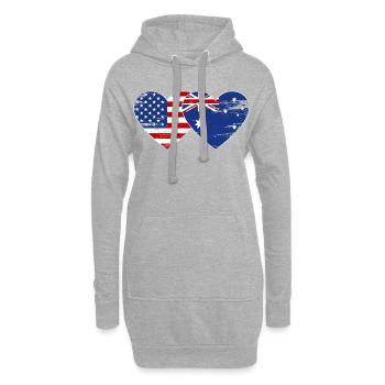 États-Unis, Australie, drapeau, forme de coeur utilisé - Sweat-shirt à capuche long Femme - gris chiné - Devant