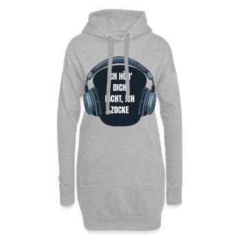 Gaming Ich hör dich nicht ich zocke Spruch - Hoodie-Kleid - Grau meliert - Vorne