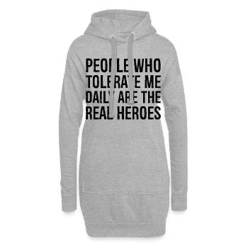 Les gens qui me tolèrent tous les jours sont les vrais héros - Sweat-shirt à capuche long Femme - gris chiné - Devant