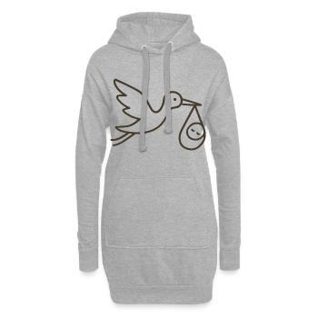 Cigogne avec bébé enfant - Arrivée minimale de bébé - Sweat-shirt à capuche long Femme - gris chiné - Devant