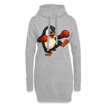 Cooler Pinguin Boxer Kickboxer Cartoon Kampfsport - Hoodie-Kleid - Grau meliert - Vorne