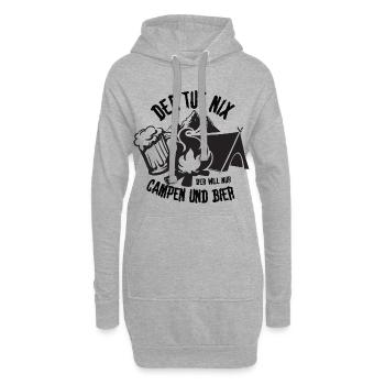 Abenteuer Camping mit Bier und Lagerfeuer - Hoodie-Kleid - Grau meliert - Vorne