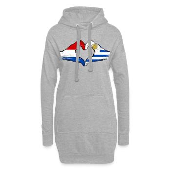 Hollande Uruguay Drapeau Mains Coeur Utilisé - Sweat-shirt à capuche long Femme - gris chiné - Devant