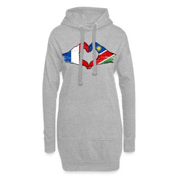 Drapeau de la France Namibie Coeur utilisé - Sweat-shirt à capuche long Femme - gris chiné - Devant