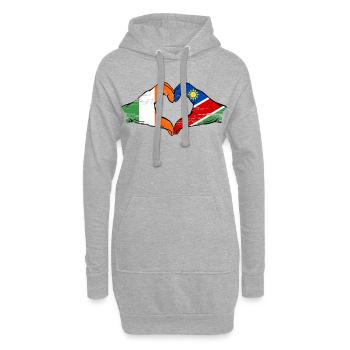 Irlande Namibie drapeau mains coeur forme - Sweat-shirt à capuche long Femme - gris chiné - Devant