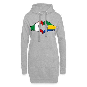 Italie Gabon Drapeau Mains Coeur Forme - Sweat-shirt à capuche long Femme - gris chiné - Devant