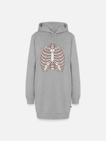 Anatomisches Brustbein und Rippenstruktur - Hoodie-Kleid - Grau meliert